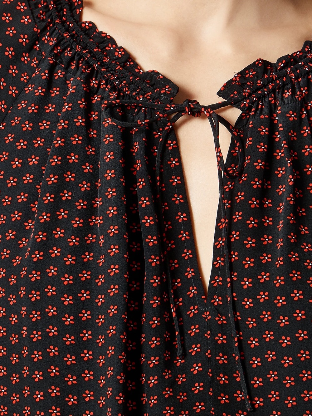 J. Crew Black Blouse with Red Micro Floral Print - Picture 2 of 3